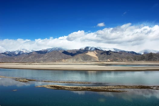 Landscape of mountains and river