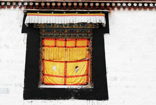 Close-up view of a typical Tibetan window