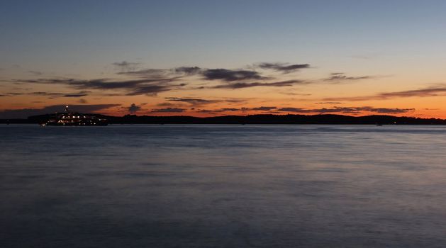 Sunset near Brioni national park, Croatia - luxury yacht at open sea