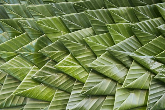 Background of banana leaf that hand make in Thai culture for decoration