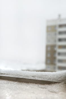   city view from snowed window