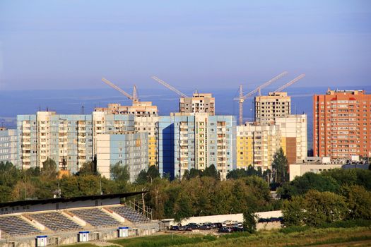 Landscape with construction site and blue sky