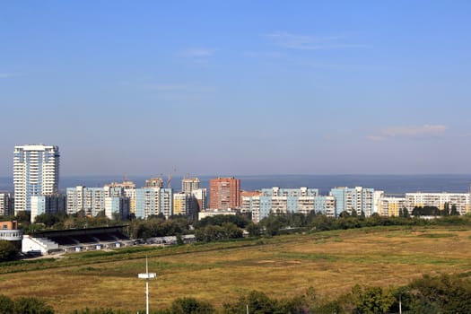 Landscape with construction site and blue sky