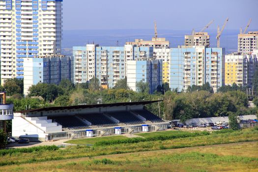 Landscape with construction site and blue sky