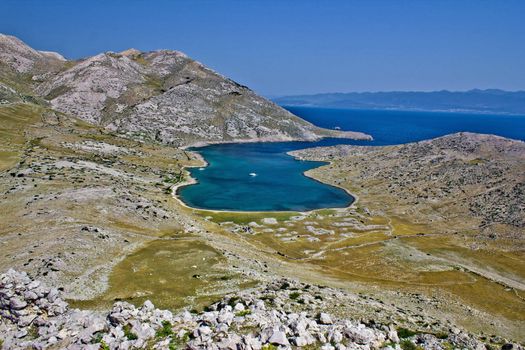 Mountain and sea dreamscapes - "Mala Luka", Island of Krk, Croatia, with ancient ruins of Corinthia