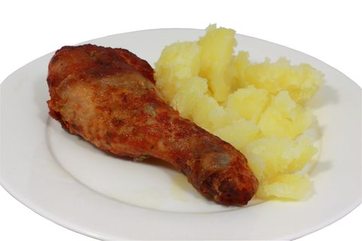 typical peasant food - fried chicken with boiled potatoe