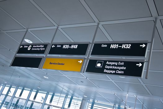 Plate information at the airport. Public interior.