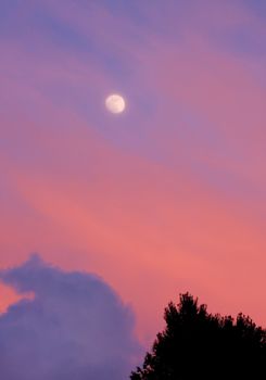 Strange color sky with moon and clouds, soft background