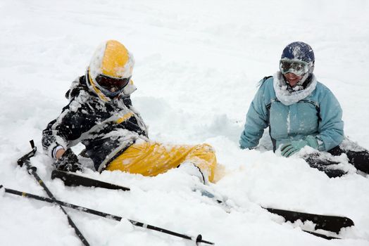 Girls playing in the fresh snow