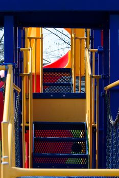 Stairway leads to the slides at the playground.