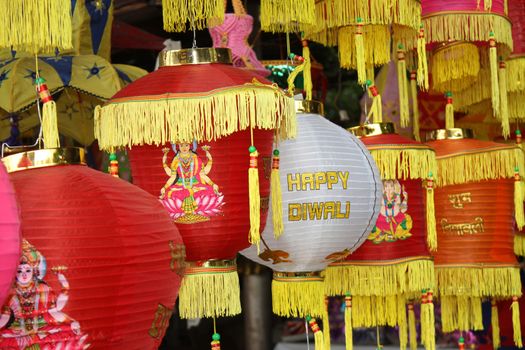 Beautiful traditional lanterns decoratively hung, on the occassion of Diwali festival in India.