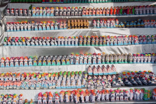 Traditional clay toys of old warriors, for display in an Indian store.