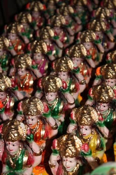 Old Idols of Indian Goddess Laxmi in a potters shop.