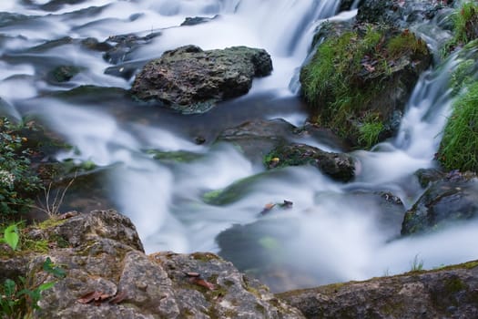 River rapids winding around the river bank.