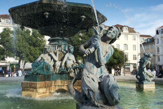 Statues of  Rossio square at Lisbon, Portugal