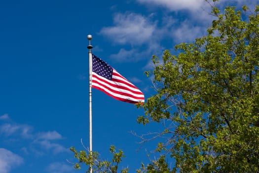 American flag waving in the gentle breeze.