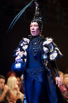 CANARY ISLANDS - 28 OCTOBER: Model on the catwalk wearing carnival costume from designer Mari Patron Dominquez during Carnival Fashion Week October 28, 2011 in Canary Islands, Spain