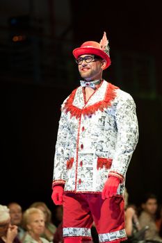 CANARY ISLANDS - 28 OCTOBER: Model on the catwalk wearing carnival costume from designer Alberto Perez during Carnival Fashion Week October 28, 2011 in Canary Islands, Spain