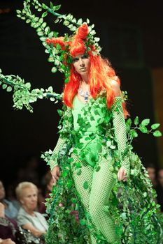 CANARY ISLANDS - 28 OCTOBER: Model on the catwalk wearing carnival costume from designer Augustin Munoz during Carnival Fashion Week October 28, 2011 in Canary Islands, Spain