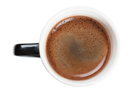 Top view of a cup of coffee isolated over white background