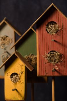 Home made bird houses used as house decorations.