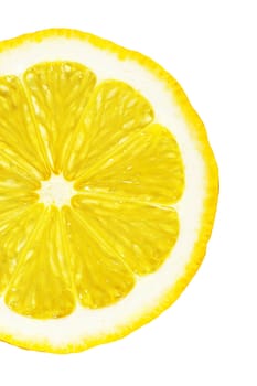 Section lemon. The detailed photo on a gleam. It is isolated on a white background