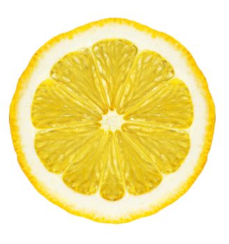 Section lemon. The detailed photo on a gleam. It is isolated on a white background