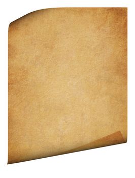 Parchment with folded corners. Detailed old page papers. It is isolated on a white background