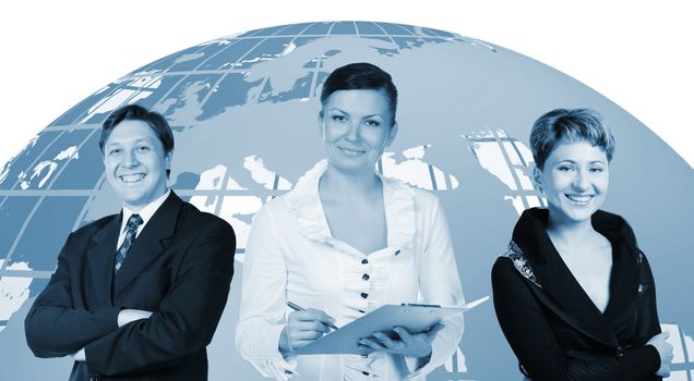 Business people. Group of people and the earth globe on a background.