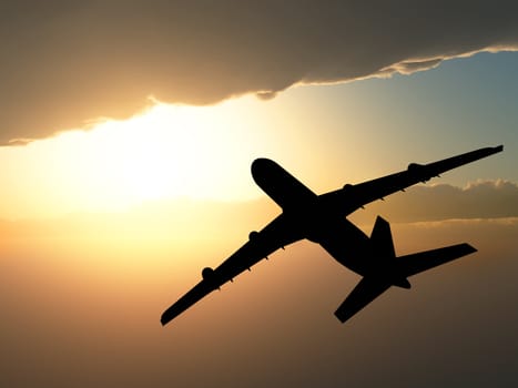 The airplane against a picturesque sunset