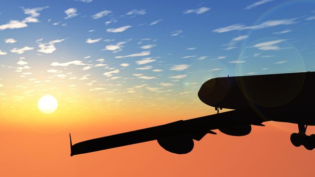 Details of the plane against a picturesque sunset