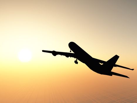 The airplane against a picturesque sunset
