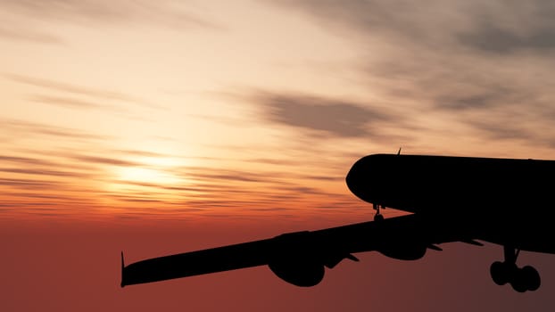 Details of the plane against a picturesque sunset
