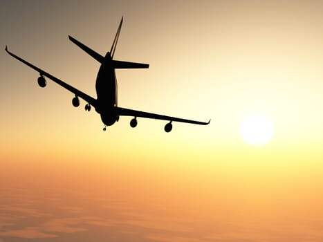 The airplane against a picturesque sunset