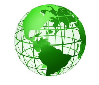 transparent the globe green color. An earth breadboard model. It is isolated on a white background