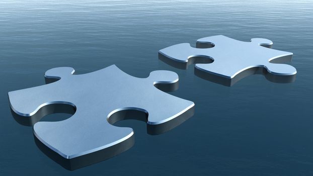 Two puzzles on a water surface. 3D image