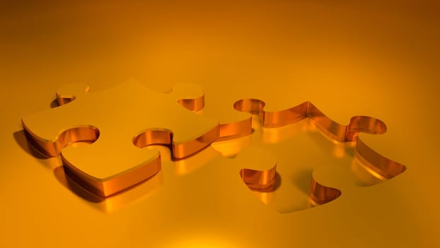 gold puzzle  and missing piece. Detailed 3d image