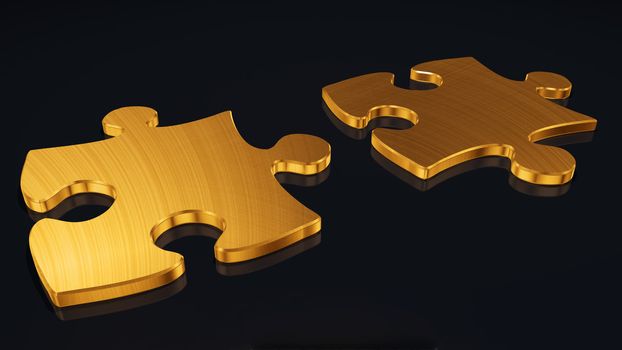 Puzzles from a gold. It is isolated on a black background