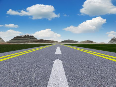 road marking arrow. White arrow at detailed texture asphalt
