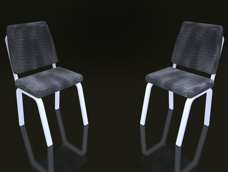 Two armchairs for discussion. On a black background