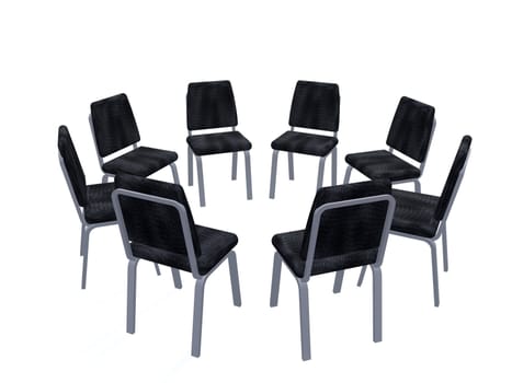 Armchairs placed on a circle. It is isolated on a white background