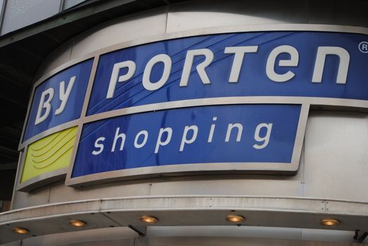 Main entrance of Byporten shopping center in Oslo, Norway.