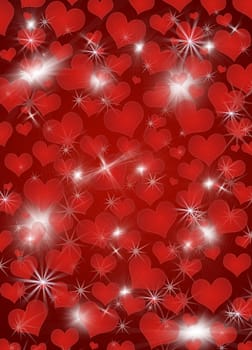 Background with shines, sparks, heart. A red background