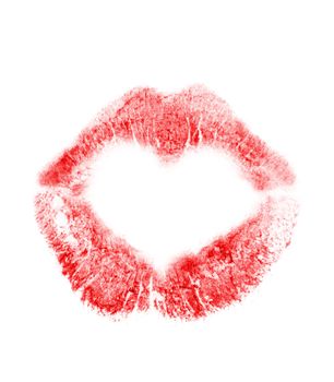 Print of lips in the form of heart. It is isolated on a white background