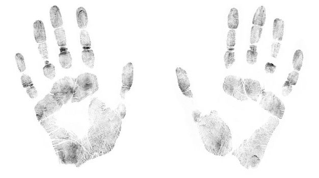 Print of human hands. The detailed image. It is isolated on a white background