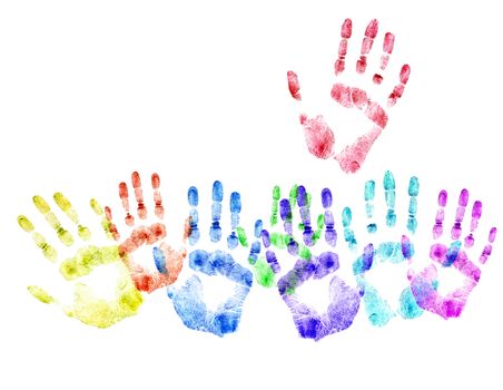 Color print of human hands.Concept of voting.The detailed image. It is isolated on a white background
