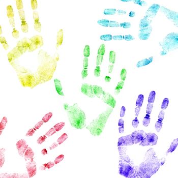 Color print of human hands. The detailed image. It is isolated on a white background