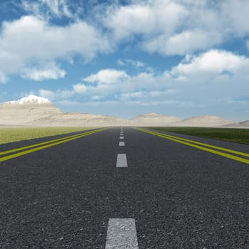 Asphalt road. A transport highway with the blue sky. A transport highway with the blue sky