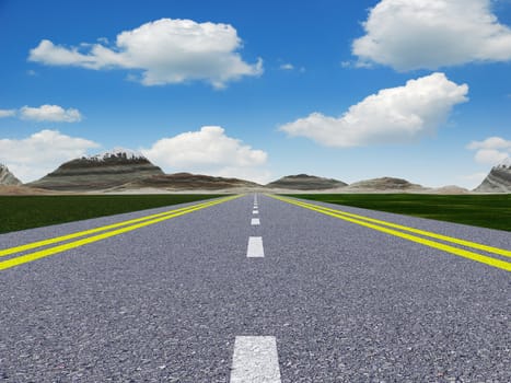 Asphalt road. A transport highway with the blue sky. A transport highway with the blue sky