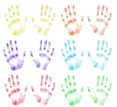 Color print of human hands. The detailed image. It is isolated on a white background